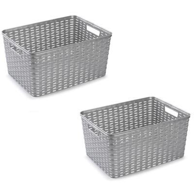 Opbergmand - 12x - Kastmand - rotan kunststof - zilver - 18 Liter - 29 x 39 x 20 cm