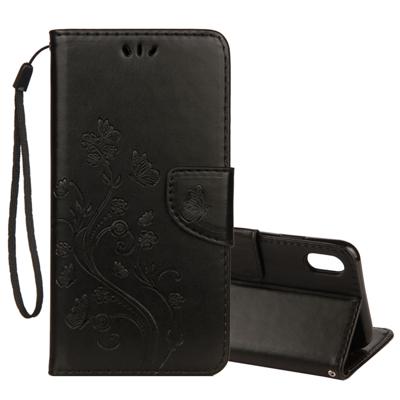 Reliëf vlinder patroon horizontale Flip lederen draagtas met kaartsleuf & houder & portemonnee & Lanyard voor iPhone XR (zwart)