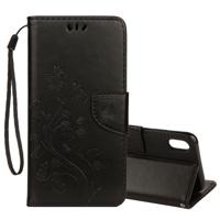 Reliëf vlinder patroon horizontale Flip lederen draagtas met kaartsleuf & houder & portemonnee & Lanyard voor iPhone XR (zwart)