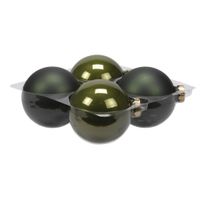 Grote kerstballen - 4x st - donker olijf groen - 10 cm - glas - mat/glans