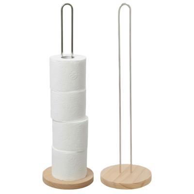 Gerimport toiletrol houder - 2x - metaal / hout - zilver - 60 cm - wc rolhouder - reserverolhouder