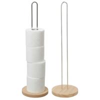 Gerimport toiletrol houder - 2x - metaal / hout - zilver - 60 cm - wc rolhouder - reserverolhouder
