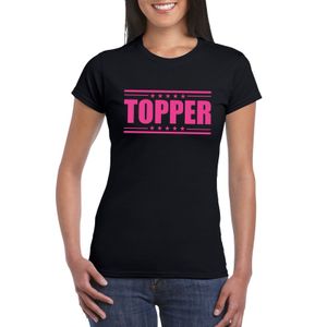 Topper t-shirt zwart met roze bedrukking dames