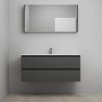 On-Line Badkamermeubelset - 120 cm - Voorgemonteerd - Porseleinen Wastafel - 1 Kraangat - Spiegelkast - Mat Antraciet