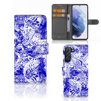 Telefoonhoesje met Naam Samsung Galaxy S22 Plus Angel Skull Blauw - thumbnail