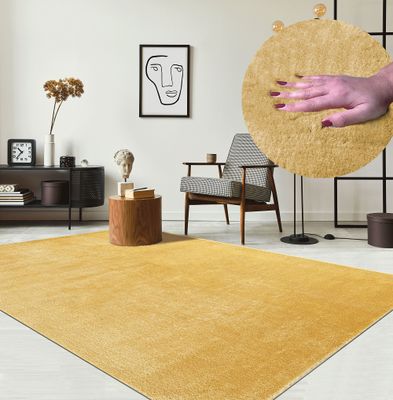 Karpet24 Loft modern pluizig laagpolig tapijt, antislip onderkant, wasbaar tot 30 graden, heerlijk zacht, bontlook, goud-80 x 150 cm
