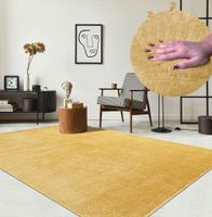 Karpet24 Loft modern pluizig laagpolig tapijt, antislip onderkant, wasbaar tot 30 graden, heerlijk zacht, bontlook, goud-80 x 150 cm
