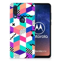 Motorola One Vision | TPU Hoesje | Blokken Kleurrijk
