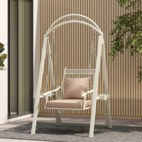 Buiten Schommel met Frame Terrasschommel met Kussens en Zijtafels voor de Tuin Wit