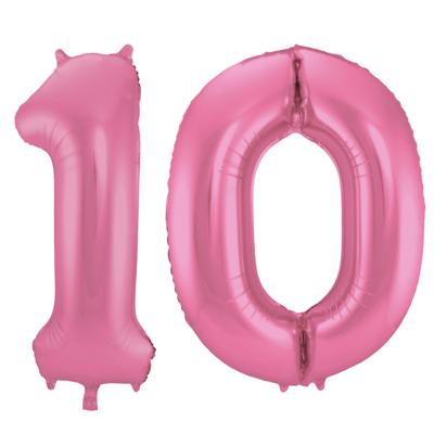 Folat Verjaardag Leeftijd folieballon - 10 jaar - roze - 86 cm - cijferballon groot