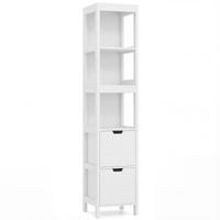 Hoge Opbergkast met 2 Laden Vrijstaande Vloer Opslag Toren met 3 Planken Smalle Kast voor Slaapkamer Woonkamer Badkamer 30,5 x 30,5 x 145cm