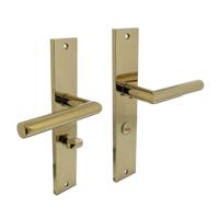Intersteel Deurkruk Bastian op schild met toilet-/badkamersluiting 63/8 mm - PVD messing