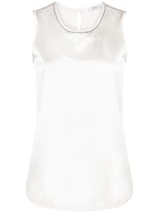 Peserico bead-embellished silk satin sleeveless top - Tons neutres