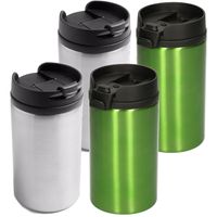 Set van 4x stuks Warmhoudbekers/warm houd bekers metallic grijs en groen 320 ml - thumbnail