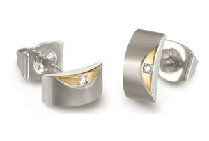 Boccia 05007-03 Oorknoppen titanium-diamant 2 x 0,01 crt zilver- en goudkleurig 9 x 4 mm