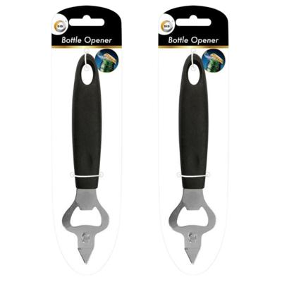 DID Flesopener - 2x - zwart - kunststof en RVS - 18 cm - Keukengerei - Flessen opener