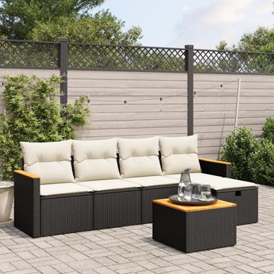 6-delige Loungeset met kussens poly rattan zwart