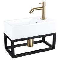 Differnz Force fonteinset keramiek - kraan gebogen - met handdoekrek - 40 x 22 x 11.5 cm - mat goud