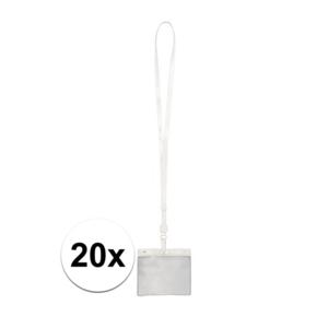 Badgehouders/naamkaarthouders - 20x - met wit keycord/lanyard - plastic - beurs/feest