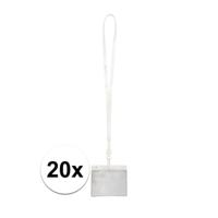 Badgehouders/naamkaarthouders - 20x - met wit keycord/lanyard - plastic - beurs/feest