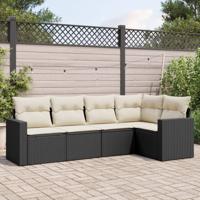 5-delige Loungeset met kussens poly rattan zwart