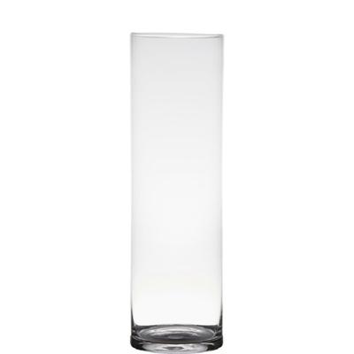 Vaas - transparant - H50 x D15 cm - glas - cilinder vorm - vazen - bloemenvaas