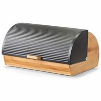 Zeller Broodtrommel - hout - zwart - brooddoos met klep/deksel - 39 x 27 x 19 cm