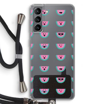 Smiley watermeloenprint: Samsung Galaxy S21 Transparant Hoesje met koord