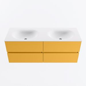 MONDIAZ VICA 130cm badmeubel onderkast Ocher 4 lades. Wastafel MOON dubbel 2 kraangaten, kleur Talc.