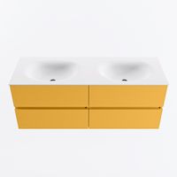 MONDIAZ VICA 130cm badmeubel onderkast Ocher 4 lades. Wastafel MOON dubbel 2 kraangaten, kleur Talc.