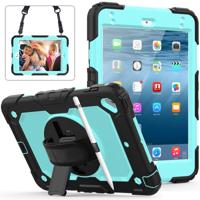 Schokbestendige zwarte silicagel + kleurrijke PC beschermende case voor iPad mini 2019/Mini 4 met houder & schouderriem & hand riem & pen sleuf (baby