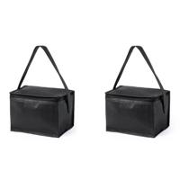 Koeltas - 2x - klein - lunch / blikjes - zwart - 21 x 15 x 15 cm - draagriem - 4 liter inhoud