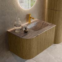 Badmeubel Mondiaz Kurve-Dlux | 75 cm | Meubelkleur Dusk | Wastafelkleur Oza | Solid surface | Wasbak rechter zijde spoelbak | 1 kraangat