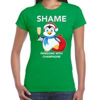 Pinguin Kerst t-shirt / outfit Shame penguins with champagne groen voor dames