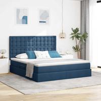 Bed met LED -striplichten met opslag Blauw 160 x 200 cm Stof