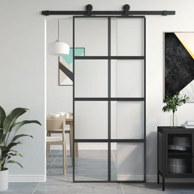 VidaXL Schuifdeur 90x205 cm gehard glas en aluminium zwart
