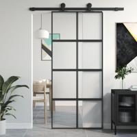 VidaXL Schuifdeur 90x205 cm gehard glas en aluminium zwart VidaXL Schuifdeur 90x205 cm gehard glas en aluminium zwart