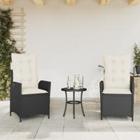 Tuinstoelen 2 st verstelbaar met kussens poly rattan zwart - thumbnail