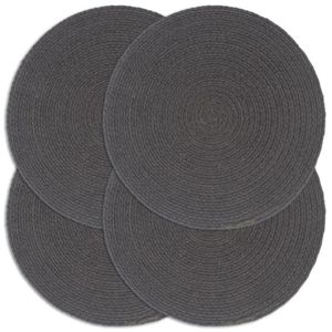 Placemats 4 st rond 38 cm katoen effen donkergrijs