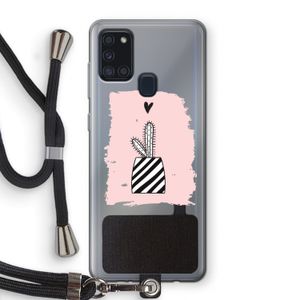 Zwart-wit cactus: Samsung Galaxy A21s Transparant Hoesje met koord