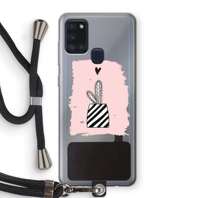 Zwart-wit cactus: Samsung Galaxy A21s Transparant Hoesje met koord