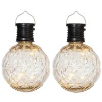 Anna's Collection Solar hanglamp tuin - 2x - lampenbol - zwart - bewerkt glas - 11 cm - ophang haakj