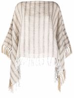 Brunello Cucinelli poncho rayé à détails de pompons - Tons neutres
