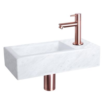 Differnz Helios fonteinset - 37.5x18.5x9.5cm - Rechthoek - 1 kraangat - Recht koperen kraan - Mineraalsteen Marmer 38.401.40