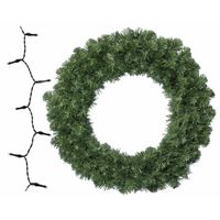 Groene kerstkrans/dennenkrans/deurkrans 50 cm inclusief warm witte verlichting - Kerstkransen