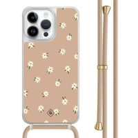 iPhone 14 Pro Max hoesje met beige koord - Sweet daisies