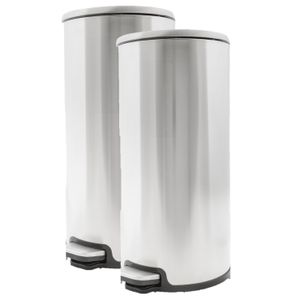 2x stuks vuilnisbakken/pedaalemmers zilver 20 liter 52 cm RVS