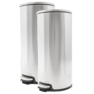 2x stuks vuilnisbakken/pedaalemmers zilver 20 liter 52 cm RVS