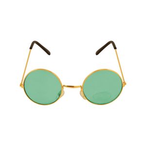 Groene hippie flower power zonnebril met ronde glazen   -