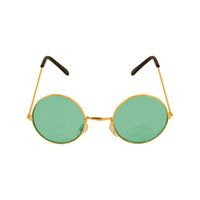 Groene hippie flower power zonnebril met ronde glazen   - - thumbnail